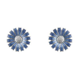 Georg Jensen Daisy Ear Studs in Sterling Silver and Blue Enamel | Kneen & Co