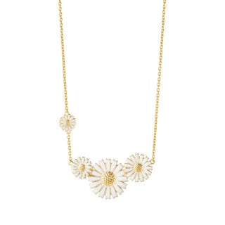 Georg Jensen Daisy Four Flower Necklace in 18 kt plated sterling silver and white enamel | Kneen & Co