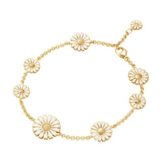 Georg Jensen Daisy Bloom Bracelet in 18 kt yellow gold plated sterling siver and white enamel | Kneen & Co