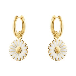 Georg Jensen Daisy Earrings in 18 kt yellow gold plated sterling silver and white enamel | Kneen & Co
