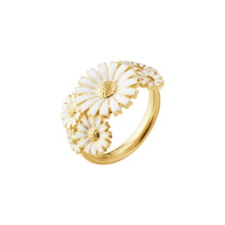 Georg Jensen Daisy Layered Ring in 18 kt yellow gold plated sterling silver and white enamel | Kneen & Co