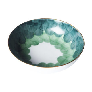 Marie Daage Shallow Low Coupe Bowl in Cercles d'Ecailles in color no. 62 outer color and color no. 19 inner.