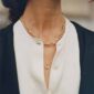 Georg Jensen Offspring Collection Necklaces in gold on model | Kneen & Co