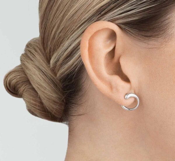 Georg Jensen Mercy Earring 634B in sterling silver shown on model | Kneen & Co