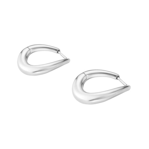 Georg Jensen Offspring Medium Earhoops Silver on table | Kneen & Co