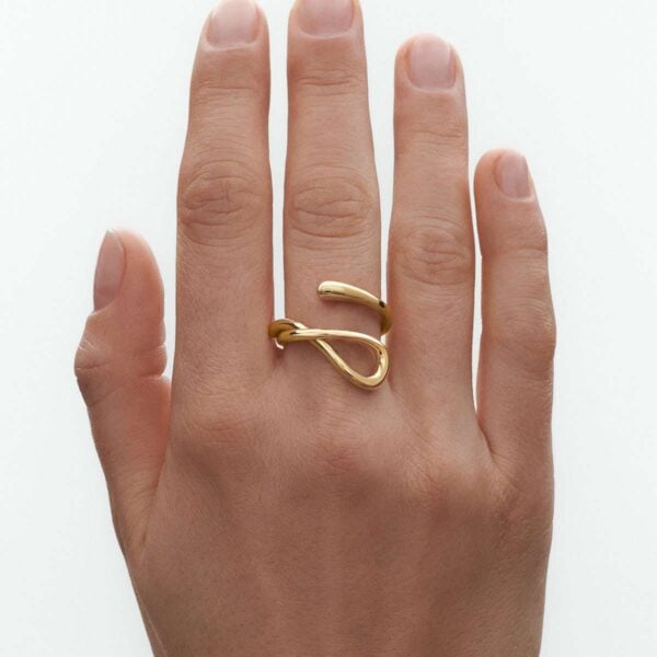 GJENSEN-SS25-ECOM-SHOOT-MERCY-RING-20001082-1200w-100KB Georg Jensen Mercy Ring 1636D in 18 kt yellow gold shown on hand closeup | Kneen & Co