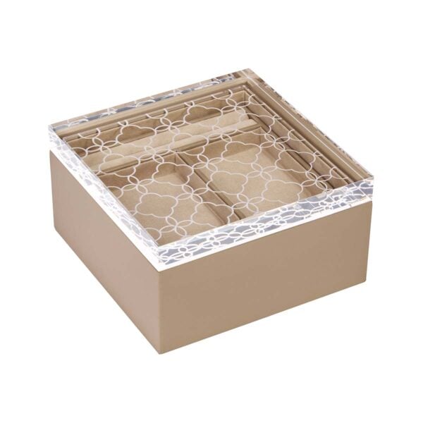 GB-RIVIERE-JB-CF-JewelleryBoxSQR-wRemovable-Tray-Leather-Suede-Floral-Lid-CUTOUT-TAUPE-1200x1200-100KB Riviere Iris Leather Jewelry Box | Kneen & Co