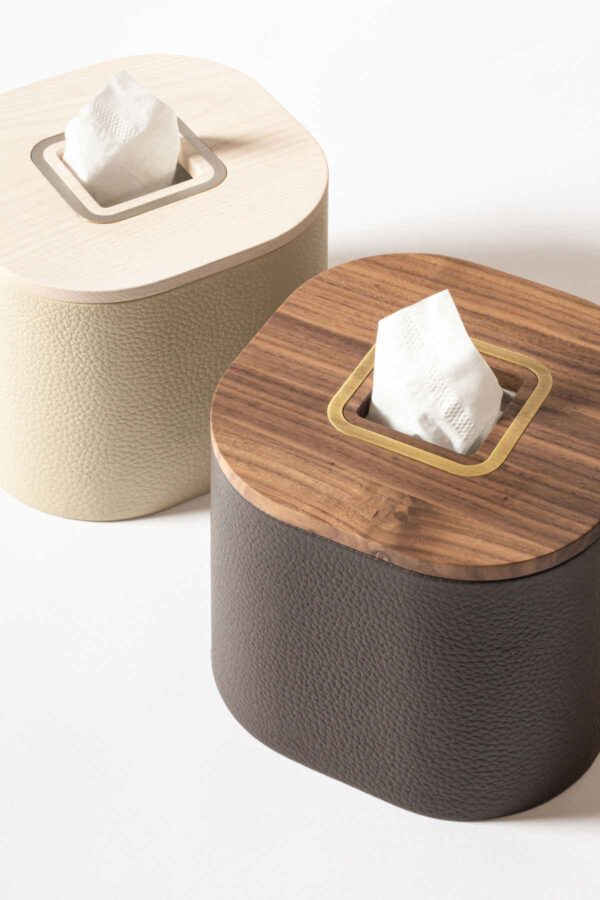 GB-Rivere-GPC-P-M-SQ-Dama-TissueHolder-RDD06Ivory-RDD25MokaAshwoodWalnut-BrushedNickel-AntiqueBrass-DETAIL01-1200w-100KB Riviere Collection | Kneen & Co