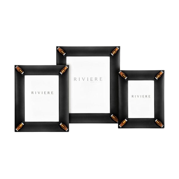 GB-Riviere-F1-B4-F2-B4-F3-B4-Frida-PictureFrame-Corner-BAMBOO-Chrome-Detail-SM-MED-LG-BLACK-CUTOUT01-1200x1200-100KB Riviere Frida Leather Picture Frame | Kneen & Co