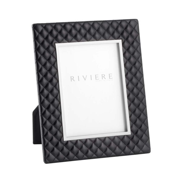GB-Riviere-F2-PT-Anita-PictureFrame-Quilted-Diamonds-Trim-CHROME-MED-BLACK-CUTOUT01-1200x1200-100KB Riviere Anita Leather Picture Frame | Kneen & Co