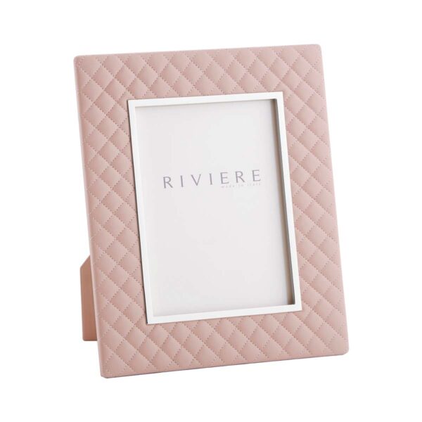 GB-Riviere-F2-PT-Anita-PictureFrame-Quilted-Diamonds-Trim-CHROME-MED-BLUSH PINK-CUTOUT01-1200x1200-100KB Riviere Anita Leather Picture Frame | Kneen & Co
