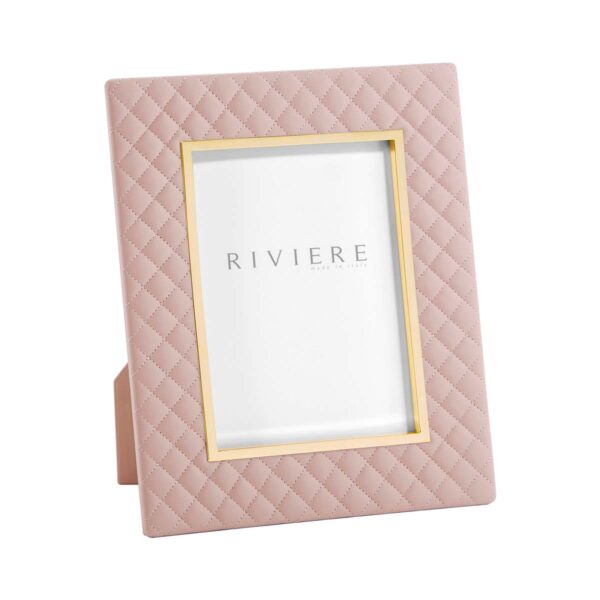 GB-Riviere-F2-PT-Anita-PictureFrame-Quilted-DiamondsTrim-GOLD-MED-BLUSH PINK-CUTOUT01-1200x1200-100KB Riviere Anita Leather Picture Frame | Kneen & Co
