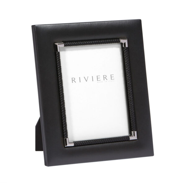 GB-Riviere-F2-SC-IN-Thea-N1-PictureFrame-LeaderInner-BraidedTrim-Detail-CHROME-MED-BLK-CUTOUT01-1200x1200-100KB Riviere Thea No. 1 Leather Picture Frame | Kneen & Co