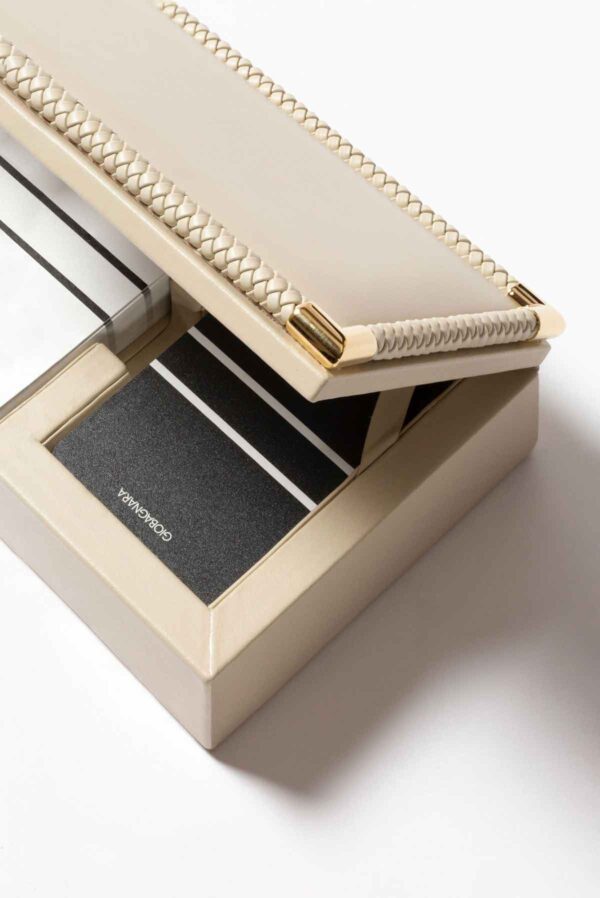 GB-Riviere-GBCD1-SC-GBCD2-INT-Thea-Eva-Handwoven-playing-card-holders-IVORY-DETAIL01-1200w-100KB Riviere Thea Leather Playing Card Set | Kneen & Co
