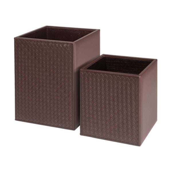 GB-Riviere-WB-INT-lg-WB-INT-sm-Waste-Basket-Woven-Leather-OPEN-CUTOUT-MOKA-1200x1200-100KB Riviere Ivo Handwoven Leather Waste Bin | Kneen & Co