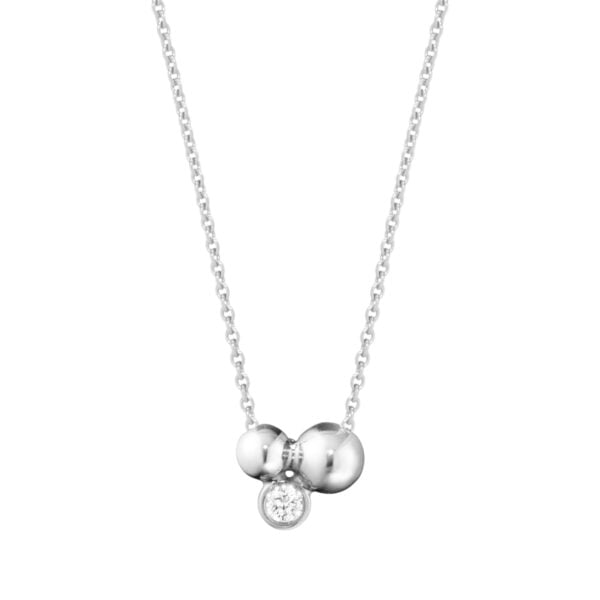 Georg Jensen Moonlight Grapes Pendant Necklace in Rhodium Plated Sterling Silver With Diamonds 0.07 CT | Kneen & Co