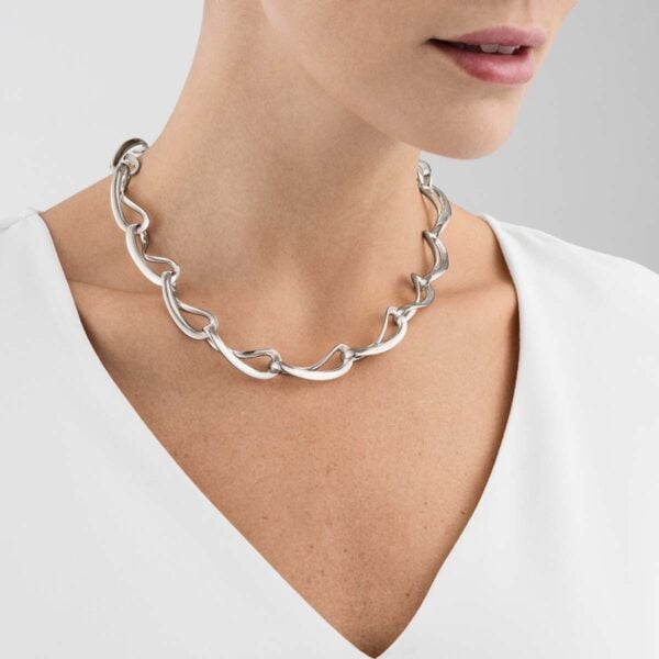 GJensen-3532802-INFINITY-NECKLACE-1200w-100KB Woman wearing Georg Jensen Infinity Necklace Silver | Kneen & Co