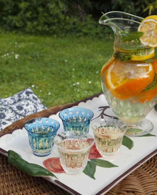 Saint-Louis Crystal Tommy Sky Blue and Clear Flared Tumblers | Kneen & Co
