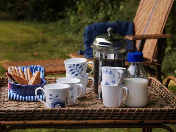 Royal Copenhagen assortment of tea and coffee mugs on coffee service tray | Kneen & Co