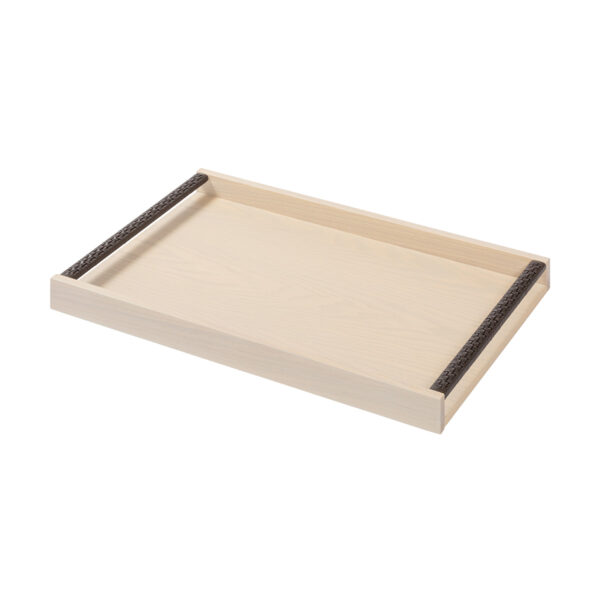 GB-RIVIERE-GV6-P-Dama-Tray-wHandwoven-LeatherHandles-RectangularMEDIUM-RV25Moka-Ashwood-CUTOUT01-1200x1200-100KB Riviere Dama Wood Tray | Kneen & Co