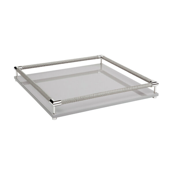 GB-RIVIERE-V-SC-sq-Thea-Lacquer-SQRTray-HandBraided-LeatherRailing-CHROME-Details-GREY-CUTOUT01-1200x1200-100KB Riviere Thea Lacquer Tray | Kneen & Co