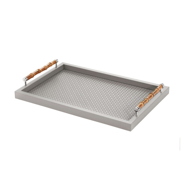 GB-RIVIERE-VG-INT-B-Frida-Handwoven-RectangularTray-wBAMBOOHandles-Detail-CHROME-LG-GREY-CUTOUT01-1200x1200-100KB Riviere Frida Leather Tray | Kneen & Co