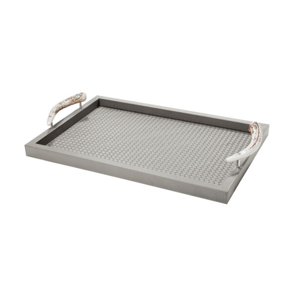 GB-RIVIERE-VG-INT-C-Dafne-Handwoven-RectangularTray-wDEER-HORNHandles-LG-GREY-CUTOUT01-1200x1200-100KB Riviere Dafne Woven Leather Tray | Kneen & Co