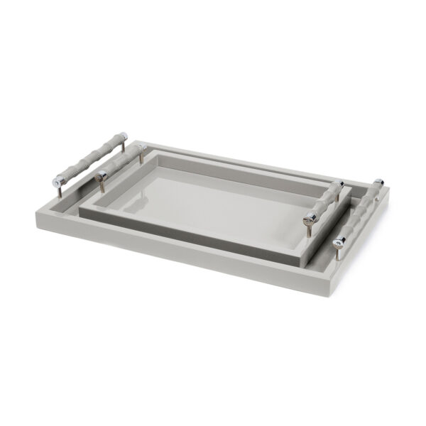 GB-RIVIERE-VGL-BP-VPL-BP-Lea-Lacquer-RectangularTrays-wBamboo-LeatherCovered-Handles-GREY-LG-SM-CHROME-CUTOUT01-1200x1200-100KB Riviere Lea Lacquer Tray | Kneen & Co