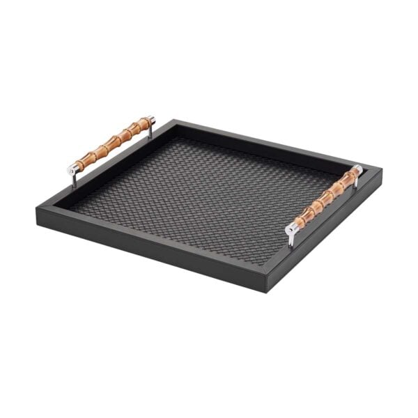 GB-RIVIERE-VGQ-INT-B-Frida-Handwoven-SQRTray-wBAMBOO-Handles-BLK-CUTOUT01-1200x1200-100KB Riviere Frida Leather Tray | Kneen & Co