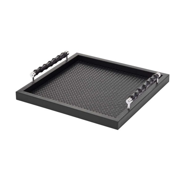 GB-RIVIERE-VGQ-INT-BP-Lea-Handwoven-SQRTray-wLeatherCoverd-BAMBOO-Handles-BLK-CUTOUT01-1200x1200-100KB Riviere Lea Leather Tray | Kneen & Co