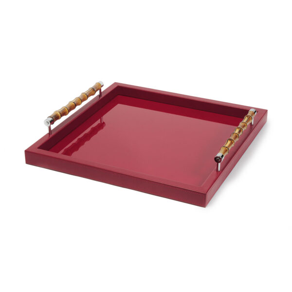 GB-RIVIERE-VGQ-LP-B-Frida-Lacquer-SQRTray-wBamboo-HandlesDetail-CHROME-RED-CUTOUT01-1200x1200-100KB Riviere Frida Leather Tray | Kneen & Co
