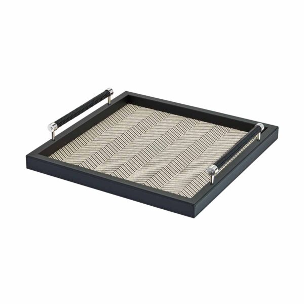 GB-RIVIERE-VGQ-SP-P-Diana-Tray-Square-Herringbone-WaxtedCotton-FrameLeather-wLeather-Handles-BLK-CUTOUT01-1200x1200-100KB Riviere Diana Leather Tray | Kneen & Co
