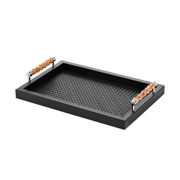 GB-RIVIERE-VP-INT-B-Frida-Handwoven-RectangularTray-wBAMBOO-Handles-SM-BLK-CUTOUT01-1200x1200-100KB Riviere Frida Leather Tray | Kneen & Co