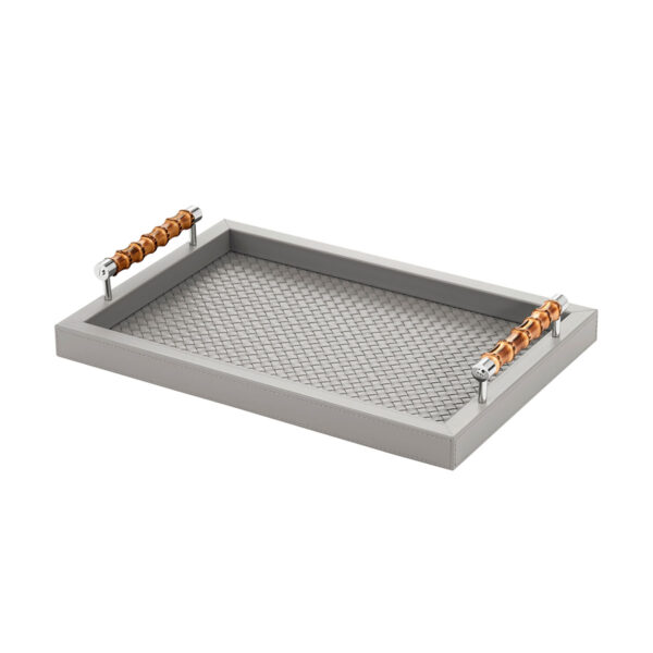 GB-RIVIERE-VP-INT-B-Frida-Handwoven-RectangularTray-wBAMBOO-Handles-SM-GREY-CUTOUT01-1200x1200-100KB Riviere Frida Leather Tray | Kneen & Co