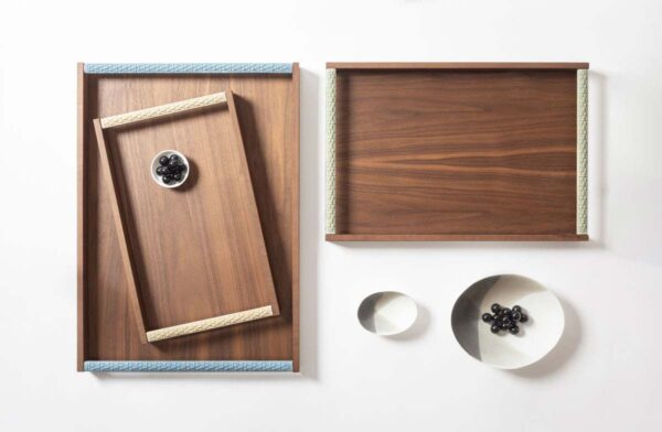 GB-Rivere-GV7-P-GV6-P-GV5-P-DamaTrays-wHndwvn-LtherHandles-RECTANGULAR-RV06-RV109-RV94-WALNUT-LIFESTYLE01-1200w-100KB Riviere Collection | Kneen & Co