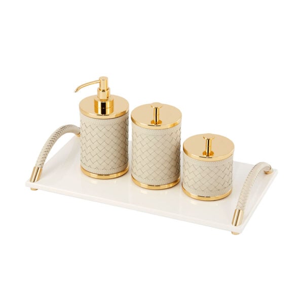 GB-Riviere-BS-SD-INT-BS-LB-INT-BS-SB-INT-VG-AR-L-AlgheroHandwoven-SoapDispnsr-LGBox-SMBox-Dalia-Lacquer-Tray-GOLD-IVORY-CUTOUT01-1200x1200-100KB Riviere Alghero Handwoven Leather Bathroom Set | Kneen & Co