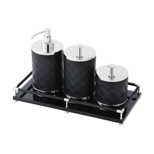 GB-Riviere-BS-SD-PT-BS-LB-PT-BS-SB-PT-BT-L-AlgheroDiamnds-SoapDispnsr-LGBox-SMBox-Thea-LacquerVanityTray-CHROME-BLK-CUTOUT01-1200x1200-100KB Riviere Alghero Diamonds Leather Bathroom Set | Kneen & Co