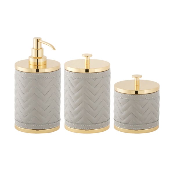 GB-Riviere-BS-SD-TS-BS-LB-TS-BS-SB-TS-AlgheroHerringbone-SoapDispnsr-LGBox-SM-Box-GOLD-GREY-CUTOUT01-1200x1200-100KB Riviere Alghero Herringbone Leather Bathroom Set | Kneen & Co