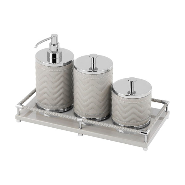 GB-Riviere-BS-SD-TS-BS-LB-TS-BS-SB-TS-BT-L-AlgheroHerringbone-SoapDispnsr-LGBox-SMBox-Thea-LacquerVanityTray-CHROME-BLK-CUTOUT01-1200x1200-100KB Riviere Alghero Herringbone Leather Bathroom Set | Kneen & Co