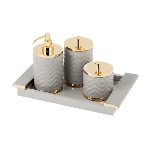 GB-Riviere-BS-SD-TS-BS-LB-TS-BS-SB-TS-VPD-L-AlgheroHerringbone-SoapDispnsr-LGBox-SMBox-Circe-LacquerTray-GOLD-GREY-CUTOUT01-1200x1200-100KB Riviere Alghero Herringbone Leather Bathroom Set | Kneen & Co