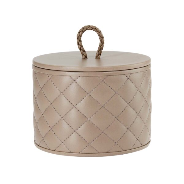 GB-Riviere-RBX1-PT-Box-Leather-Round-With-Lid-QuiltedPadded-CUTOUT-TAUPE-1200x1200-100KB Riviere Jana Round Box | Kneen & Co