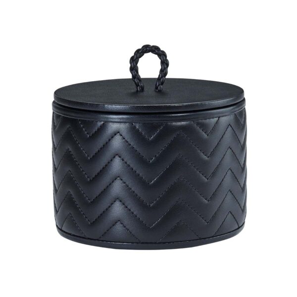 GB-Riviere-RBX1-TS-Jana-HerringboneRoundBox-WithLid-SM-BLACK-CUTOUT01-1200x1200-100KB Riviere Jana Round Box | Kneen & Co