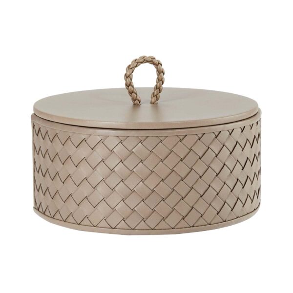 GB-Riviere-RBX2-INT-Box-Leather-Round-With-Lid-Hand-Woven-SM-CUTOUT-TAUPE-1200x1200-100KB Riviere Jana Round Box | Kneen & Co