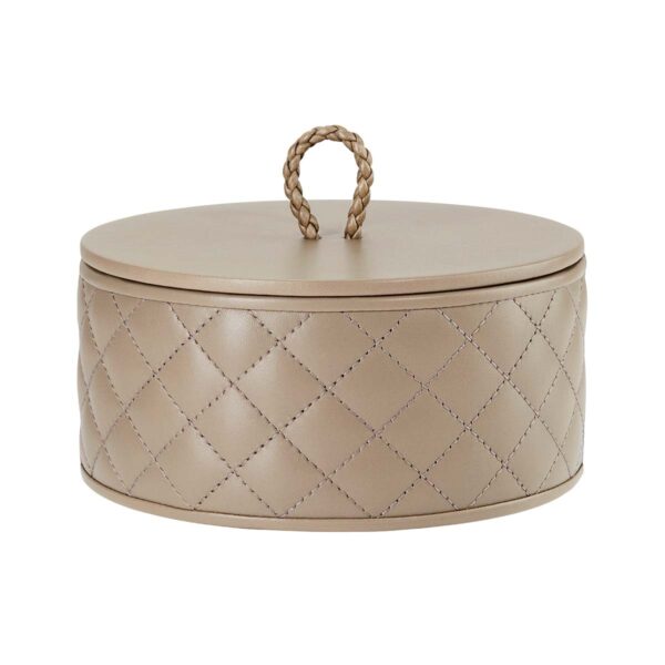 GB-Riviere-RBX2-PT-Box-Leather-Round-With-Lid-QuiltedPadded-CUTOUT-TAUPE-1200x1200-100KB Riviere Jana Round Box | Kneen & Co