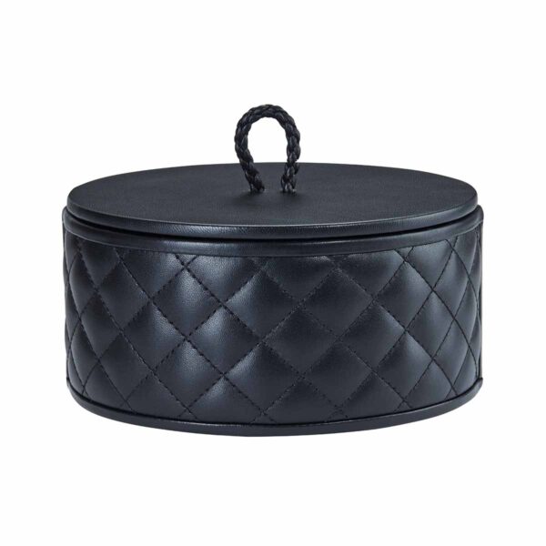 GB-Riviere-RBX2-PT-Jana-DiamndsRoundBox-WithLid-QuiltedPadded-MED-BLACK-CUTOUT01-1200x1200-100KB Riviere Jana Round Box | Kneen & Co