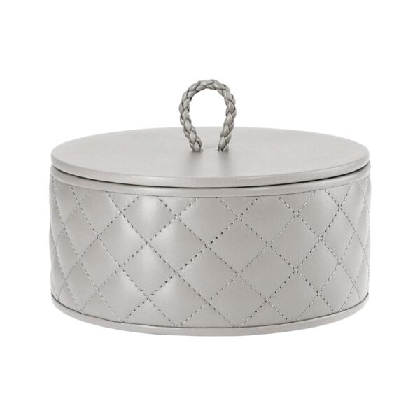 GB-Riviere-RBX2-PT-Jana-DiamndsRoundBox-WithLid-QuiltedPadded-MED-GREY-CUTOUT01-1200x1200-100KB Riviere Jana Round Box | Kneen & Co