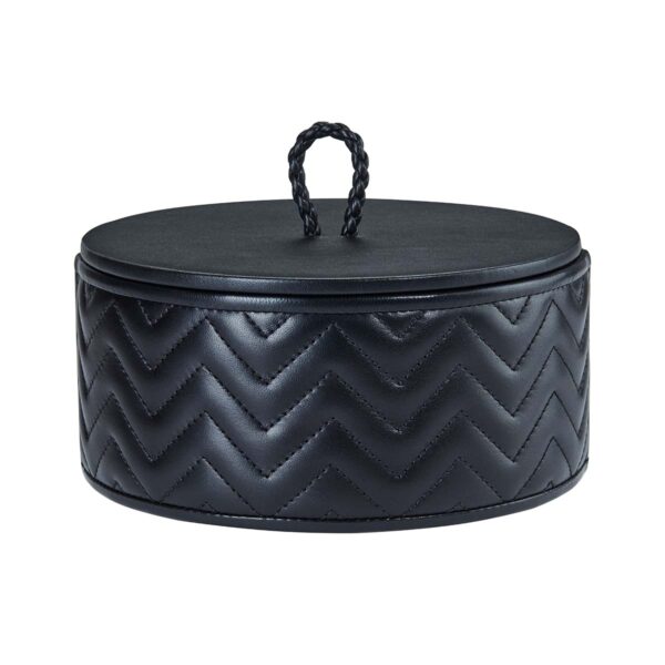 GB-Riviere-RBX2-TS-Jana-HerringboneRoundBox-WithLid-MED-BLACK-CUTOUT01-1200x1200-100KB Riviere Jana Round Box | Kneen & Co