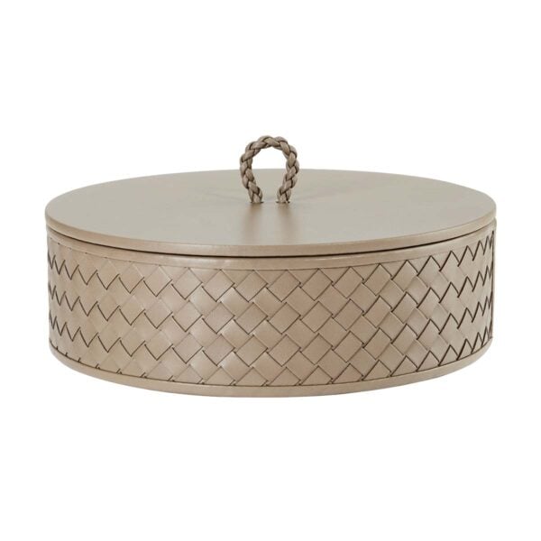 GB-Riviere-RBX3-INT-Box-Leather-Round-WithLid-Hand-Woven-LOW-CUTOUT-TAUPE-1200x1200-100KB Riviere Jana Round Box | Kneen & Co