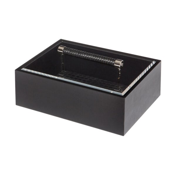 GB-Riviere-S7-INT-P-Diana-HandwovenRectangular-ClosetBox-wLeatherHandle-SM-BLACK-CUTOUT01-1200x1200-100KB Riviere Diana Handwoven Leather Closet Box | Kneen & Co