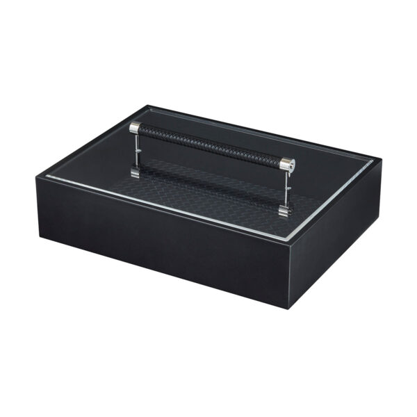 GB-Riviere-S8-INT-P-Diana-HandwovenRectangular-ClosetBox-wLeatherHandle-LG-BLACK-CUTOUT01-1200x1200-100KB Riviere Diana Handwoven Leather Closet Box | Kneen & Co
